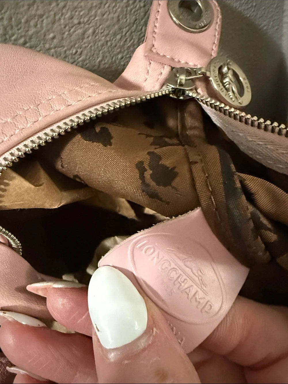 Longchamp Le Pliage Cuir Leather Shoulder Bag in Blush